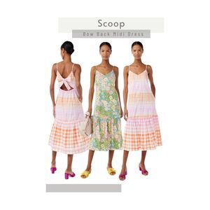 Scoop Bow Back Pastel Plaid Midi Dress Size 22 Soft Girl, Coastal